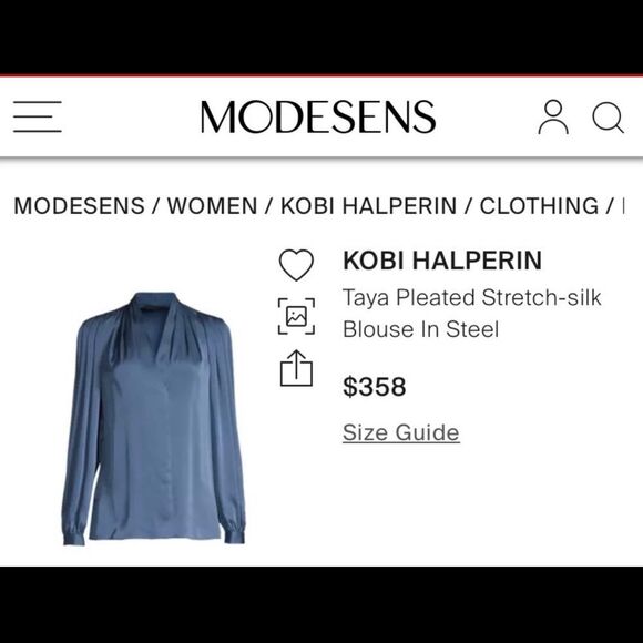 Kobi Halperin Blue Pleated Bib Collar silk  Blouse, XS - Picture 2 of 12